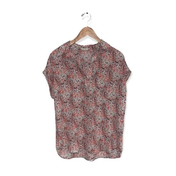 Pleione Short Sleeve Blouse Women's Size Medium Chevron Orange Anthropologie - Picture 1 of 6